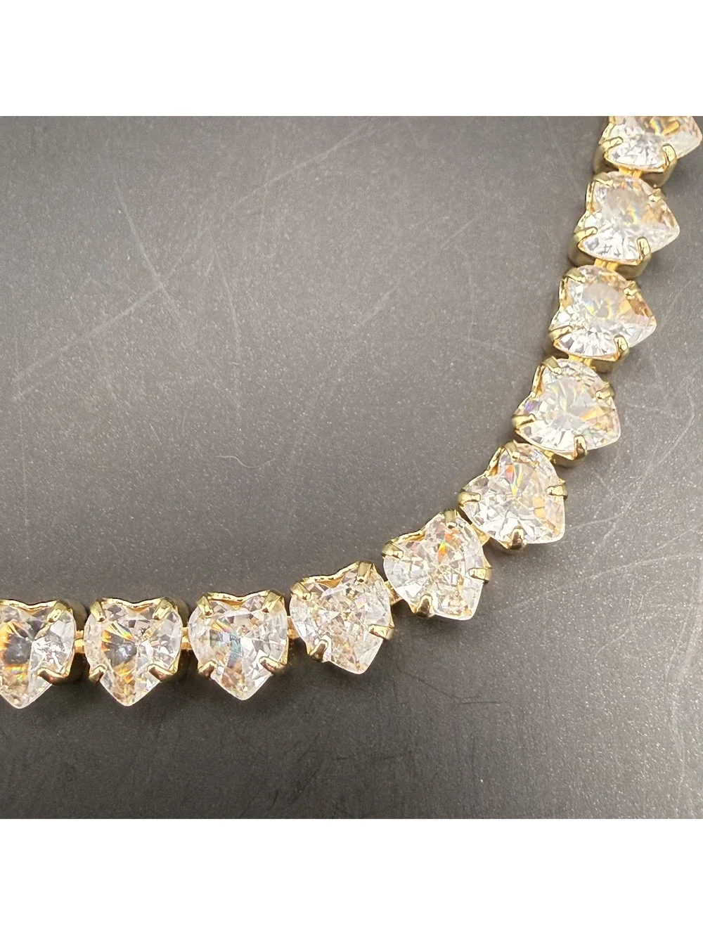 candy+clover clear heart crystal gold tone tennis bracelet
